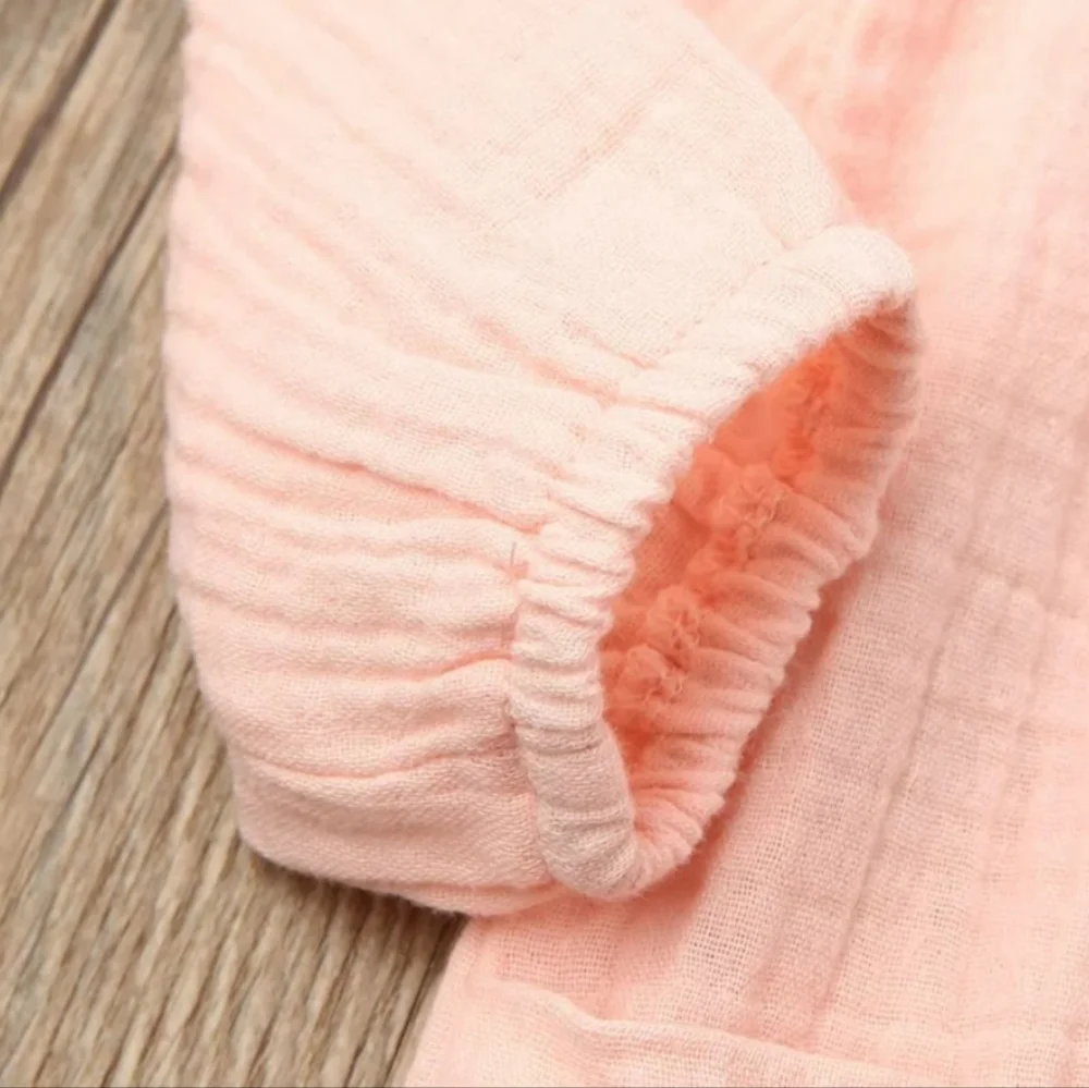 Toddler Girl Light Pink Button-Down Muslin Dress Long Sleeve Boho Cottagecore